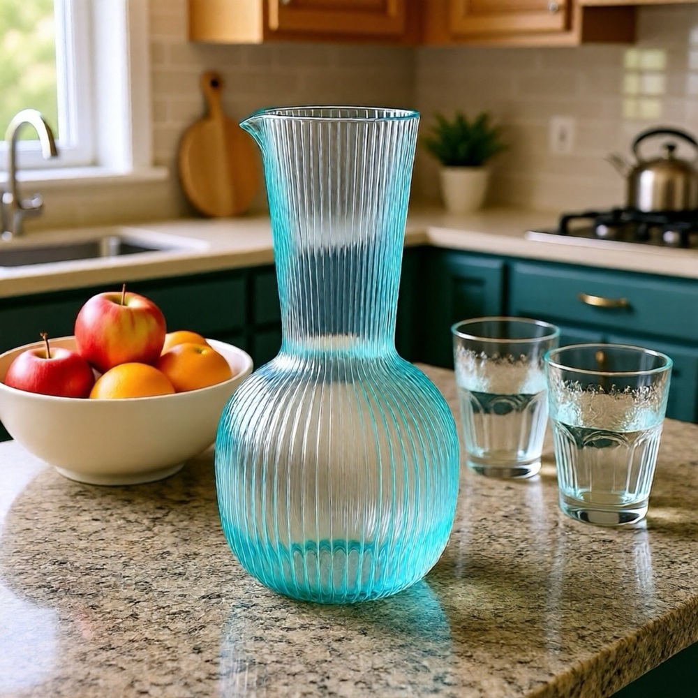 Elle Decor Aqua Glass Carafe - Picture 2 of 5